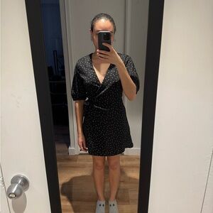 Lumiere Black and White V-Neck Wrap Dress